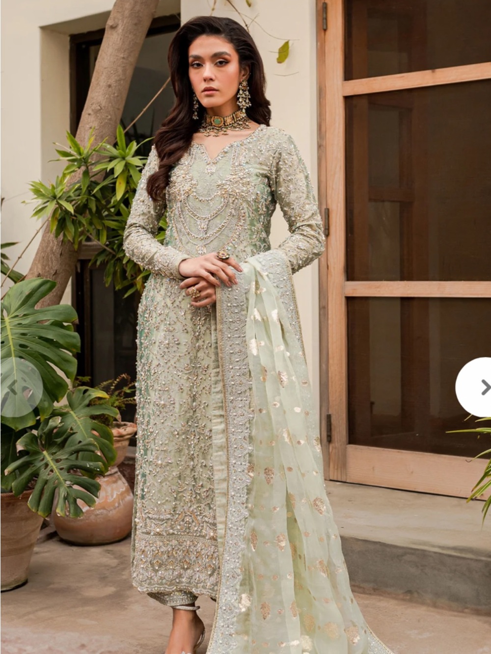 Embroidered Pastel Green Long Sleeve Women's Formal Dress